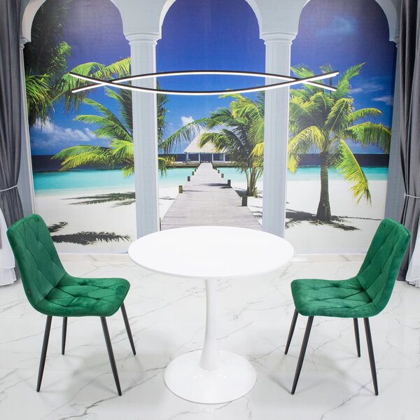 Set masa Innsbruck, DENVER, blat alb si picior alb cu 2 scaune Kobe verde, forma rotunda, 80x73 cm