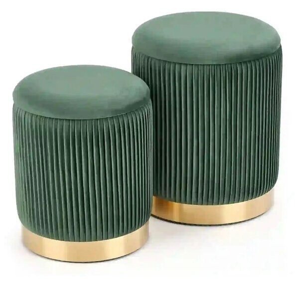 Set 2 tabureti MONTY, stofa catifelata, verde inchis, cu spatiu depozi