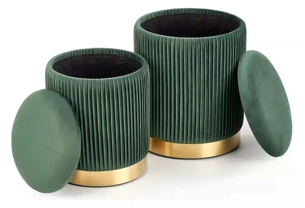 Set 2 tabureti MONTY, stofa catifelata, verde inchis, cu spatiu depozi