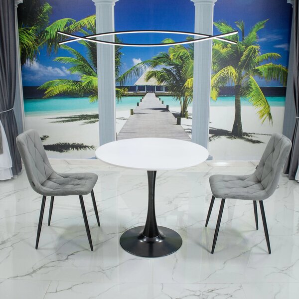 Set masa Innsbruck, DENVER, blat alb si picior negru cu 2 scaune Kobe gri, forma rotunda, 80x73 cm