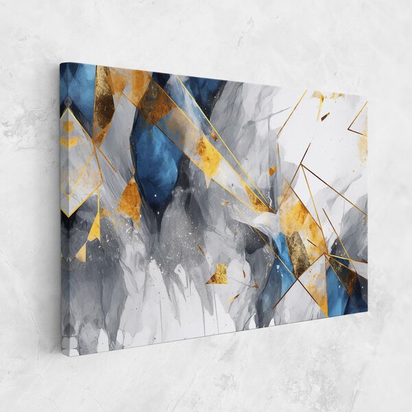 Tablou Canvas, 20x30cm, Dormitor si Living, Abstracte, Abstract cu linii, Abstract Gold Blue Pattern