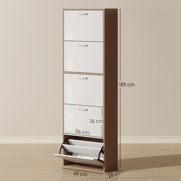 HOMCOM Dulap pentru Pantofi cu 5 Sertare pentru 30 Perechi de Pantofi, 60x28x189 cm, Maro | Aosom Romania
