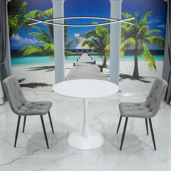 Set masa Innsbruck, DENVER, blat alb si picior alb cu 2 scaune Kobe gri, forma rotunda, 80x73 cm