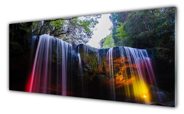 Panou sticla bucatarie Cascada Natura Roz Albastru Verde Galben