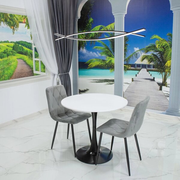 Set masa Innsbruck, DENVER, blat alb si picior negru cu 2 scaune Kobe gri, forma rotunda, 80x73 cm