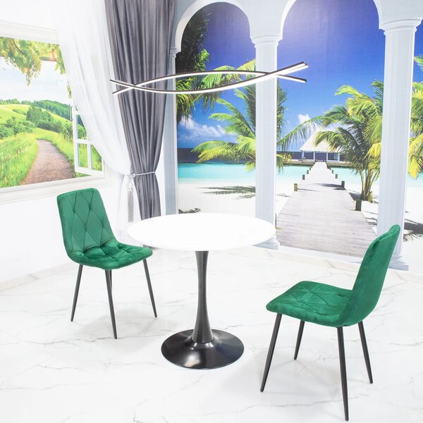 Set masa Innsbruck, DENVER, blat alb si picior negru cu 2 scaune Kobe verde, forma rotunda, 80x73 cm