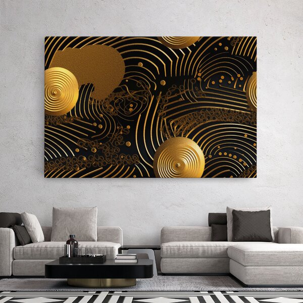 Tablou Canvas, 20x30cm, Dormitor si Living, Abstracte, Abstract cu linii, Gold Circle With Lines (2)