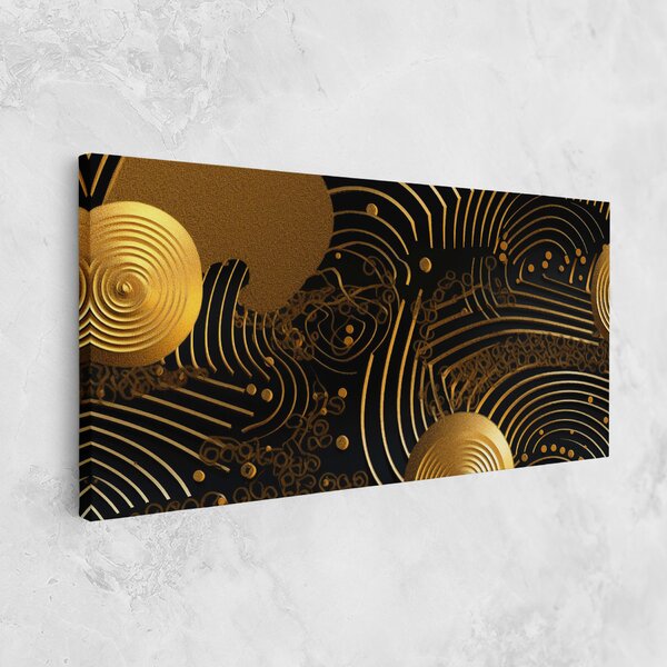 Tablou Canvas, 40x80cm, Dormitor si Living, Abstracte, Abstract cu linii, Gold Circle With Lines (2)