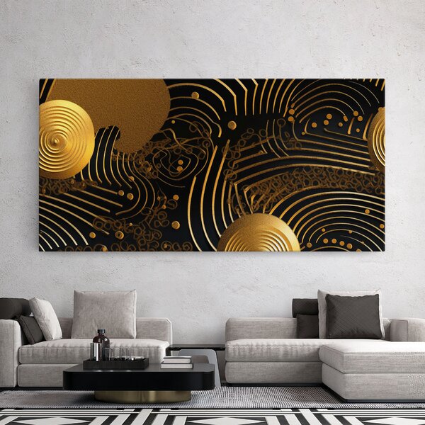 Tablou Canvas, 40x80cm, Dormitor si Living, Abstracte, Abstract cu linii, Gold Circle With Lines (2)