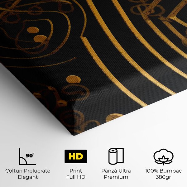 Tablou Canvas, 40x80cm, Dormitor si Living, Abstracte, Abstract cu linii, Gold Circle With Lines (2)