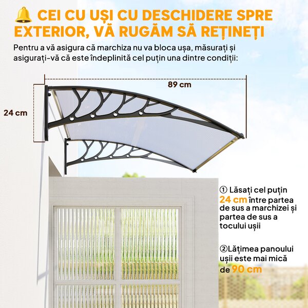 Outsunny Copertină Curbată pentru Exterior cu Panouri din Policarbonat și Sistem de Fixare Inclus | Aosom Romania