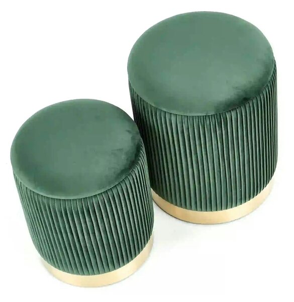 Set 2 tabureti MONTY, stofa catifelata, verde inchis, cu spatiu depozi