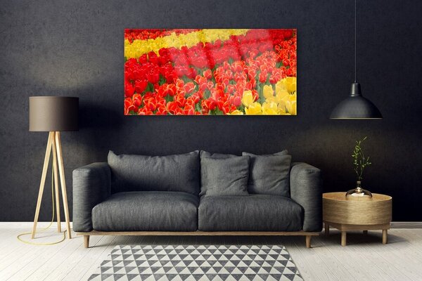 Tablou pe sticla Lalele Floral Roșu Galben