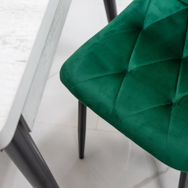 Set masa extensibila Napoli Pin antichizat cu 4 scaune Kobe verde, DENVER, picioare vopsite negru, 130x80x76 cm