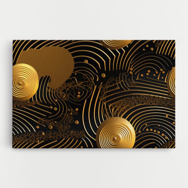 Tablou Canvas, 20x30cm, Dormitor si Living, Abstracte, Abstract cu linii, Gold Circle With Lines (2)