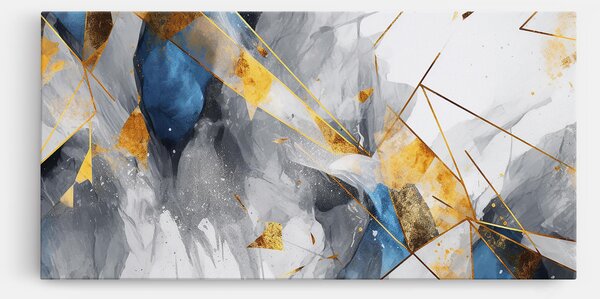 Tablou Canvas, 40x80cm, Dormitor si Living, Abstracte, Abstract cu linii, Abstract Gold Blue Pattern