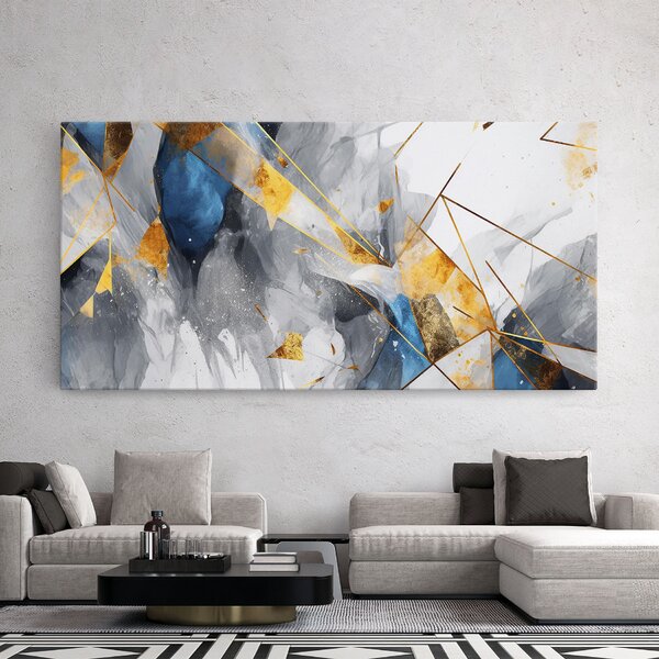 Tablou Canvas, 40x80cm, Dormitor si Living, Abstracte, Abstract cu linii, Abstract Gold Blue Pattern