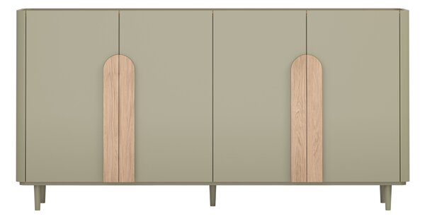 Comodă pe picioare Amilio 200 cm cu patru uși - eucalipt / stejar baltic dune / mânere stejar natural