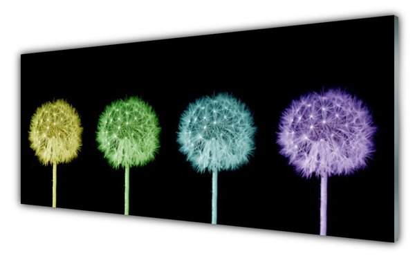 Tablou pe sticla Păpădie Floral Galben Verde Albastru Violet