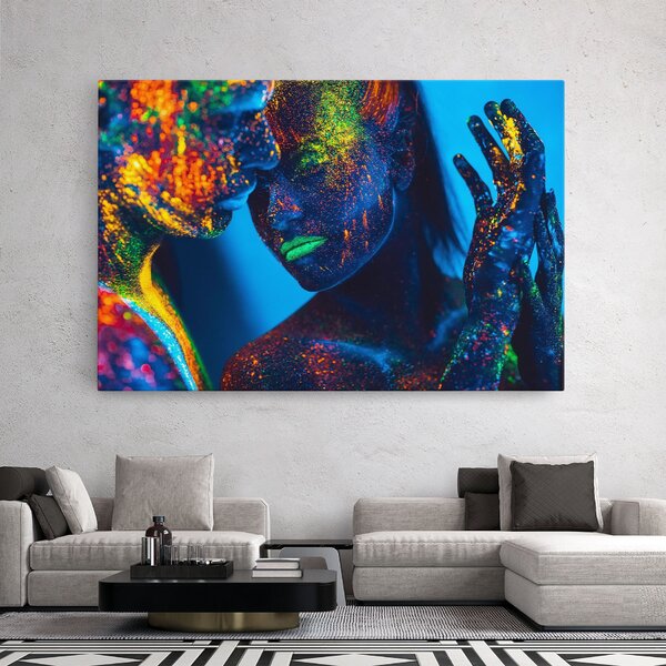 Tablou Canvas, 20x30cm, Dormitor si Living, Abstracte, Culori vibrante, Fluorescent Couple