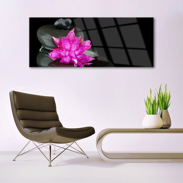 Tablou pe sticla Pietrele florale flori roz gri