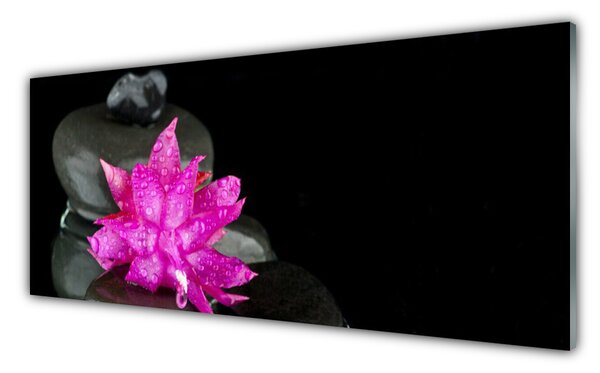 Tablou pe sticla Pietrele florale flori roz gri