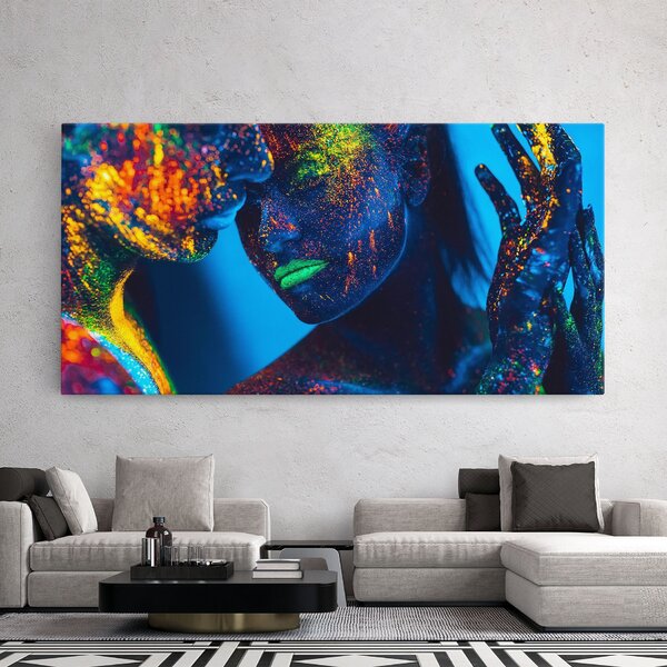 Tablou Canvas, 40x80cm, Dormitor si Living, Abstracte, Culori vibrante, Fluorescent Couple