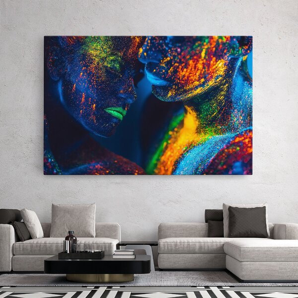 Tablou Canvas, 20x30cm, Dormitor si Living, Abstracte, Culori vibrante, Fluorescent Green Lips