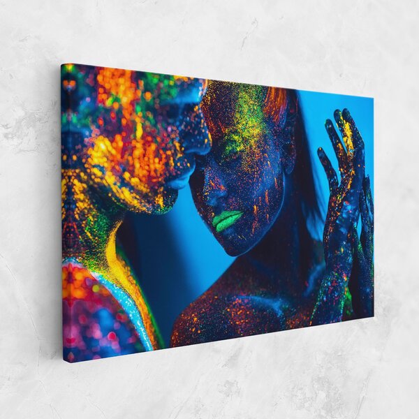 Tablou Canvas, 20x30cm, Dormitor si Living, Abstracte, Culori vibrante, Fluorescent Couple