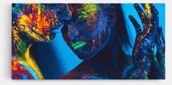 Tablou Canvas, 40x80cm, Dormitor si Living, Abstracte, Culori vibrante, Fluorescent Couple