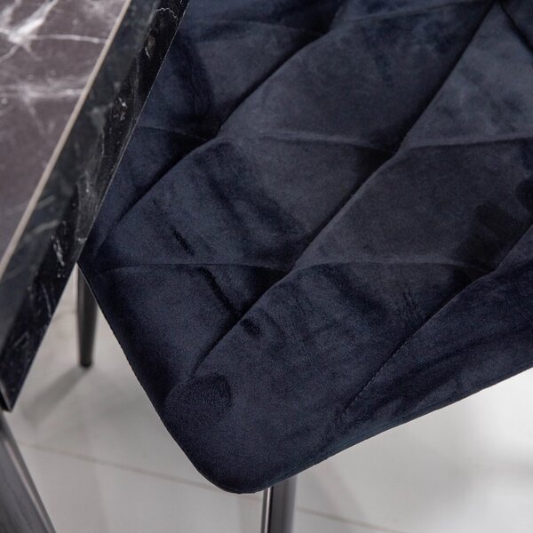 Set masa extensibila Napoli Black Marble cu 6 scaune Kobe negre, DENVER, picioare vopsite negru, 130x80x76 cm