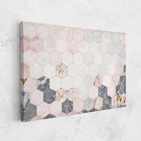 Tablou Canvas, 20x30cm, Dormitor si Living, Abstracte, Geometrice, Grey Pink Hexagon