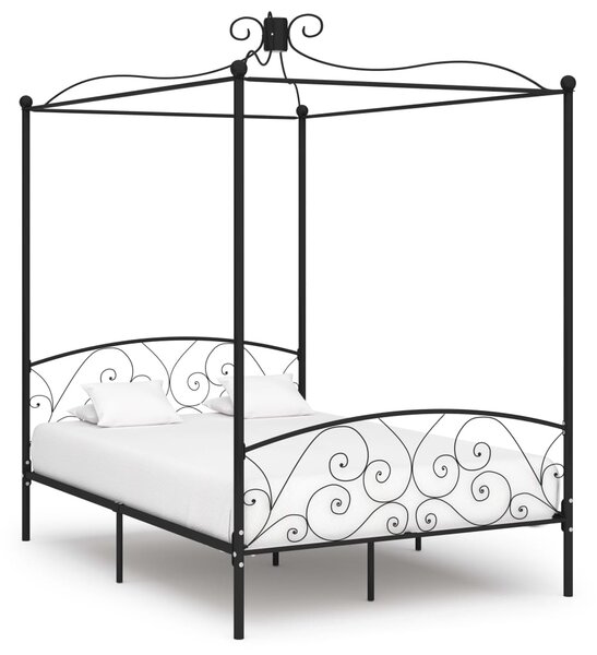Cadru de pat cu baldachin, negru, 140 x 200 cm, metal