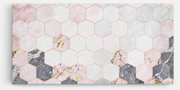 Tablou Canvas, 40x80cm, Dormitor si Living, Abstracte, Geometrice, Grey Pink Hexagon