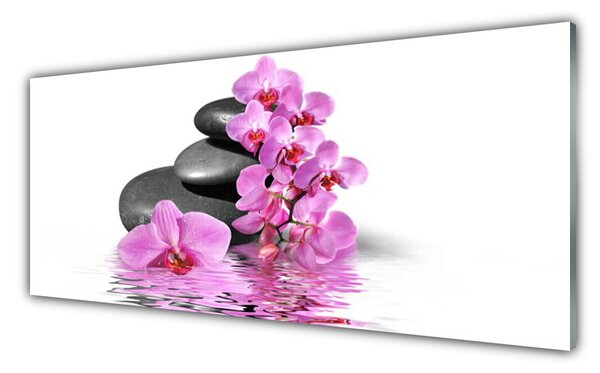 Tablou pe sticla Pietrele florale flori roz gri