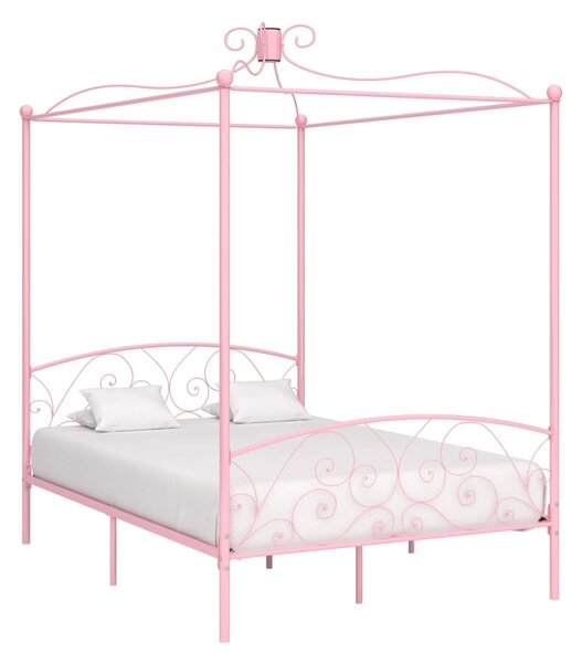 Cadru de pat cu baldachin, roz, 140 x 200 cm, metal