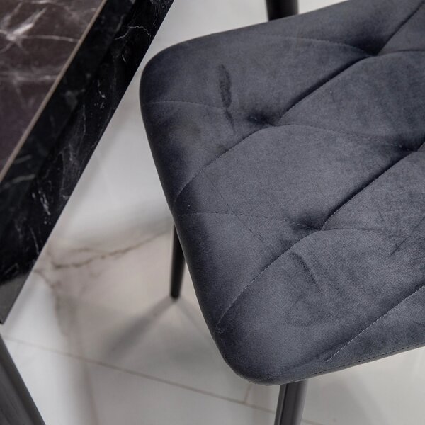 Set masa extensibila Napoli Black Marble cu 6 scaune Kobe gri, DENVER, picioare vopsite negru, 130x80x76 cm