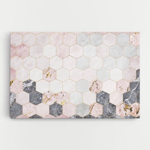 Tablou Canvas, 20x30cm, Dormitor si Living, Abstracte, Geometrice, Grey Pink Hexagon