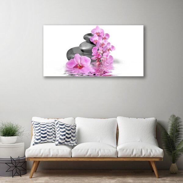 Tablou pe sticla Pietrele florale flori roz gri