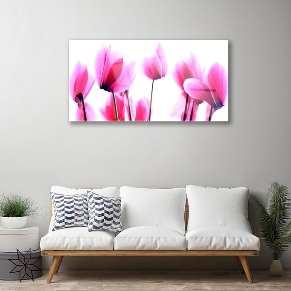 Tablou pe sticla Flori roz Floral