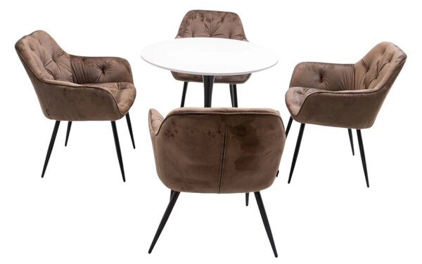Set masa Innsbruck, DENVER, blat alb si picior negru cu 4 scaune Tokyo maro, forma rotunda, 80x73 cm