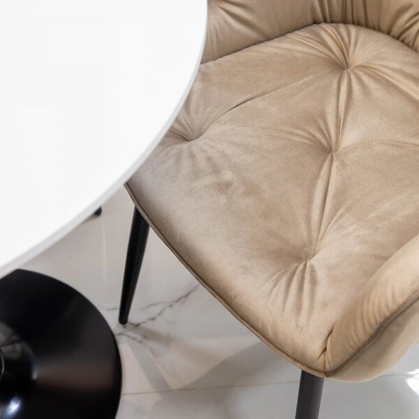Set masa Innsbruck, DENVER, blat alb si picior negru cu 4 scaune Tokyo bej, forma rotunda, 80x73 cm