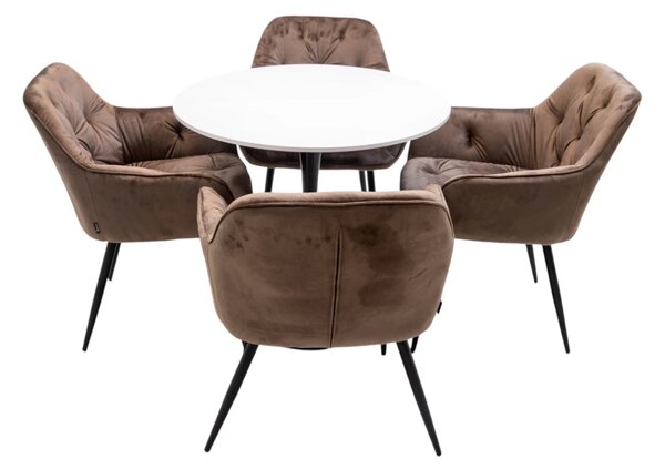 Set masa Innsbruck, DENVER, blat alb si picior negru cu 4 scaune Tokyo maro, forma rotunda, 80x73 cm