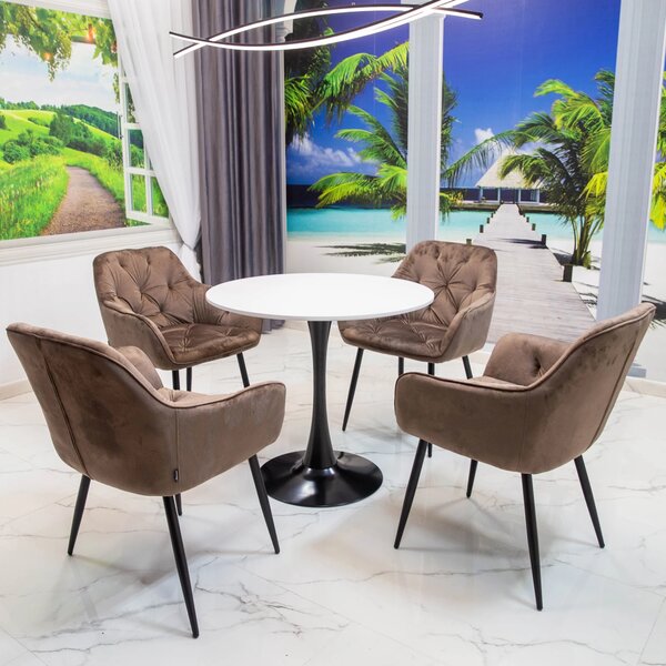 Set masa Innsbruck, DENVER, blat alb si picior negru cu 4 scaune Tokyo maro, forma rotunda, 80x73 cm