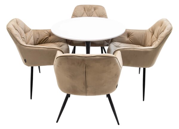 Set masa Innsbruck, DENVER, blat alb si picior negru cu 4 scaune Tokyo bej, forma rotunda, 80x73 cm
