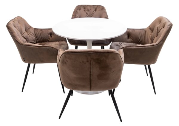 Set masa Innsbruck, DENVER, blat alb si picior alb cu 4 scaune Tokyo maro, forma rotunda, 80x73 cm