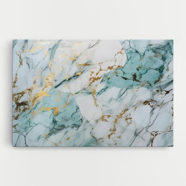 Tablou Canvas, 20x30cm, Dormitor si Living, Abstracte, Marble, Light Green Gold Line