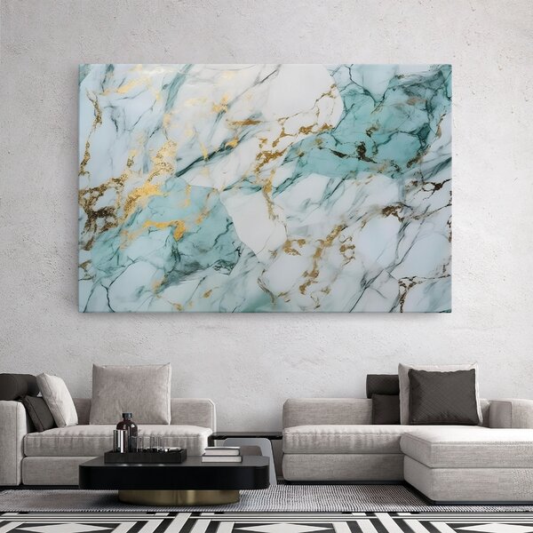 Tablou Canvas, 20x30cm, Dormitor si Living, Abstracte, Marble, Light Green Gold Line