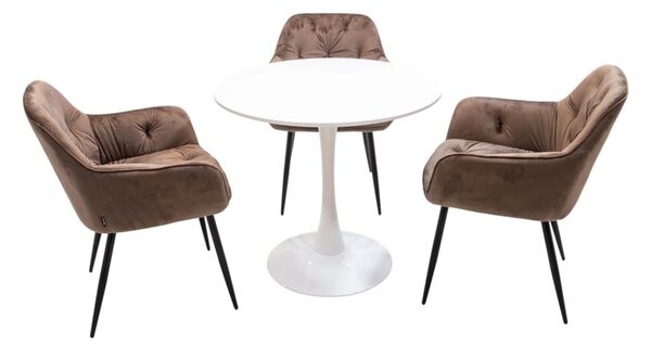 Set masa Innsbruck, DENVER, blat alb si picior alb cu 3 scaune Tokyo maro, forma rotunda, 80x73 cm