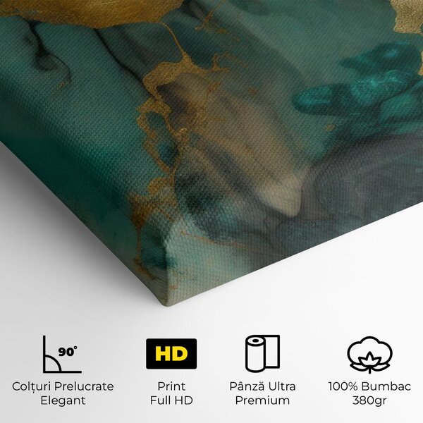 Tablou Canvas, 40x80cm, Dormitor si Living, Abstracte, Marble, Dark Green Golden Marble